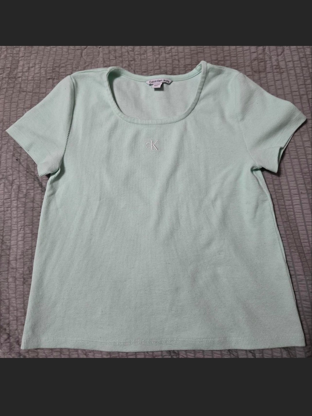 Calvin Klein Mint Short-Sleeve Scoop Neck Ribbed Top